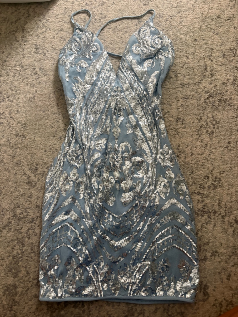 Windsor Light Blue Dress with Silver Sequin Detailing